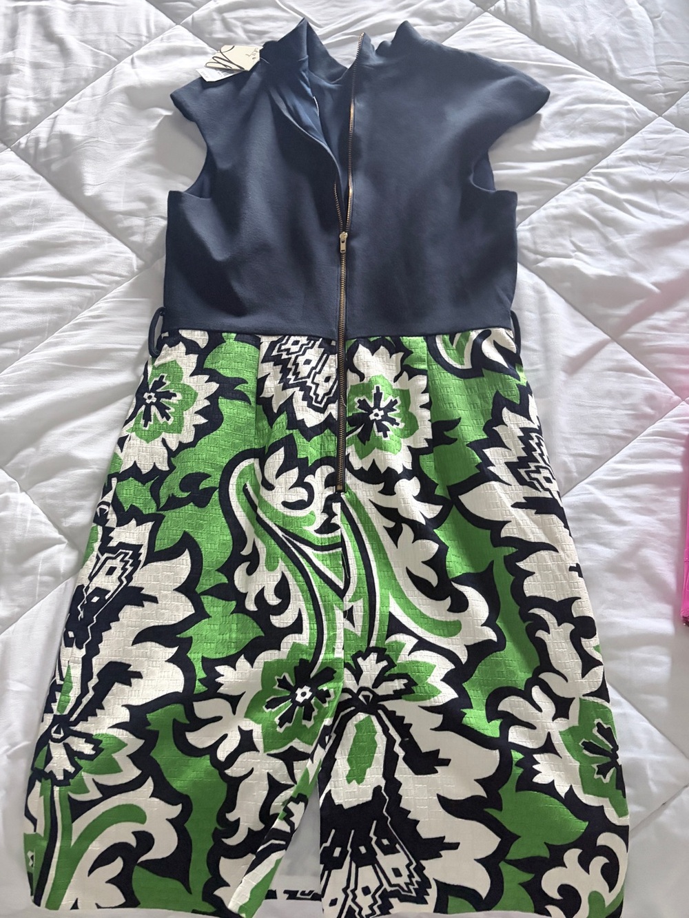 Milly Navy and Green Floral Midi Dress - Picture 3 of 3